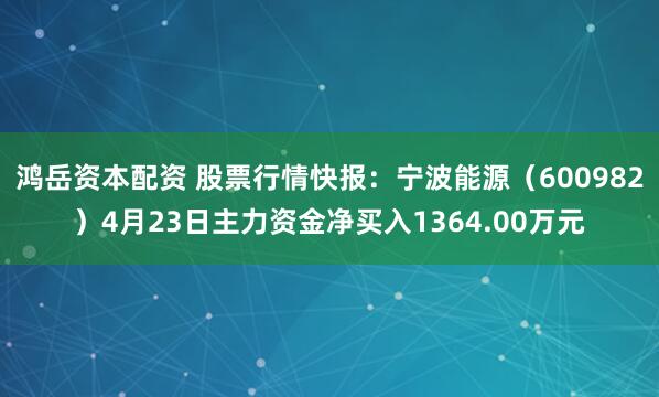 鸿岳资本配资 股票行情快报：宁波能源（600982）4月23日主力资金净买入1364.00万元