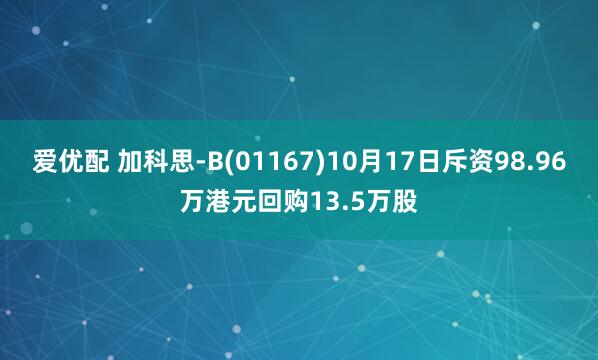 爱优配 加科思-B(01167)10月17日斥资98.96万港元回购13.5万股